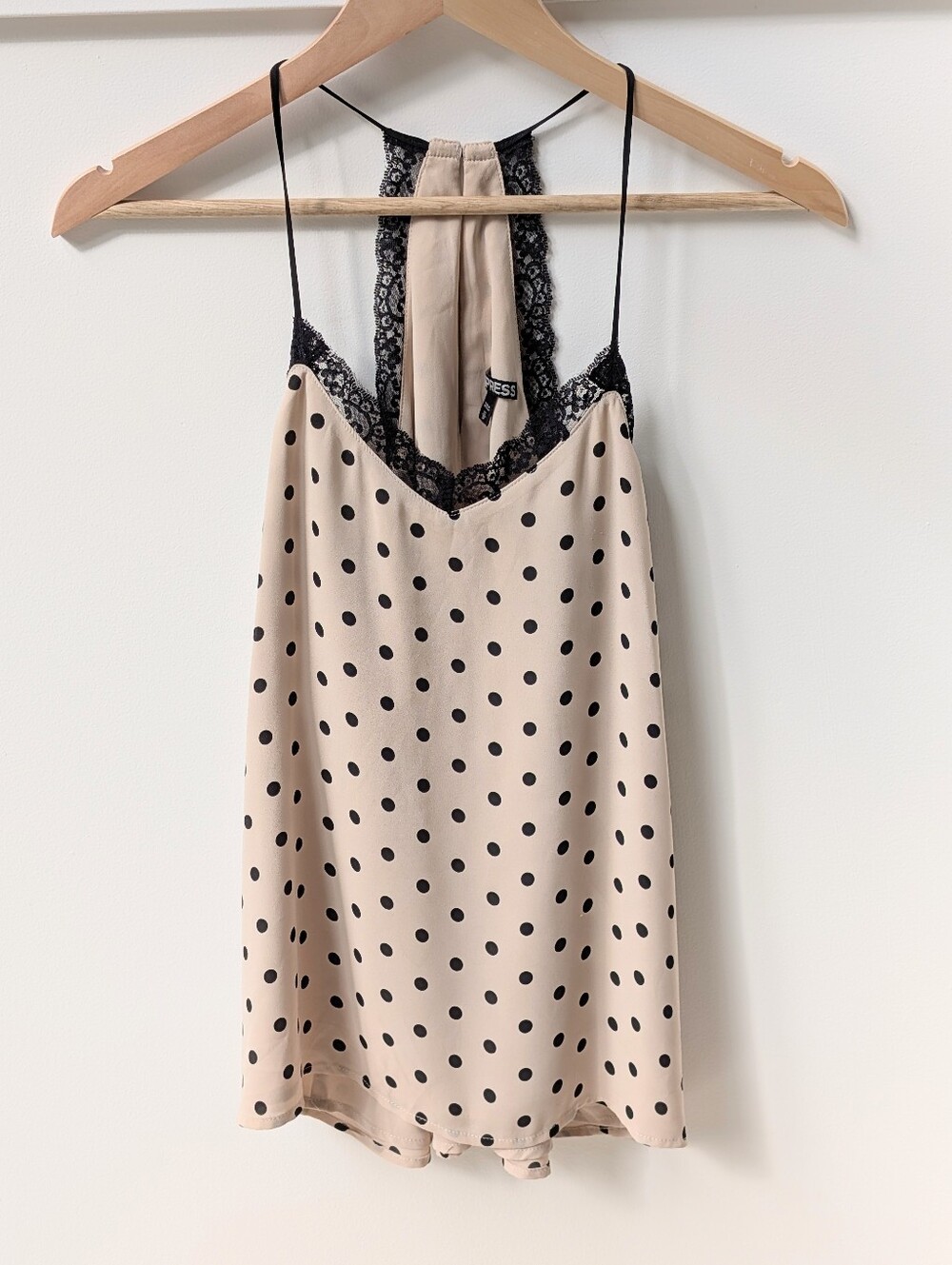 Vintage 2006 Express Beige Polka Dot Cami with Black Lace